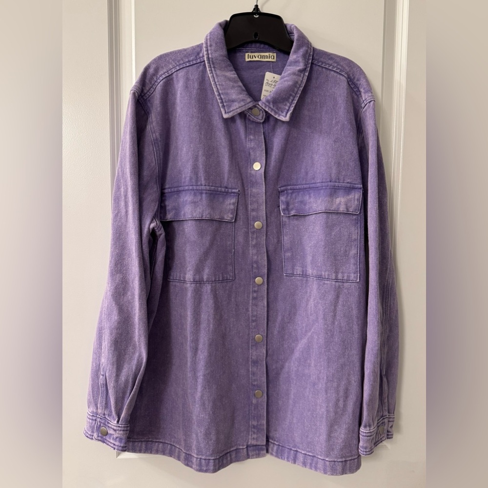#x789 - Luvamia 100% Cotton Purple Wash Denim Jean Jacket Pockets Snap Front
